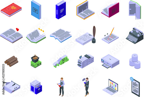 Book publication icons set isometric vector. School library. Education learning