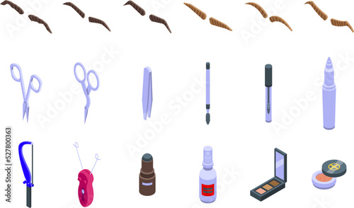 Eyebrow correction icons set isometric vector. Brow beauty. Brush change