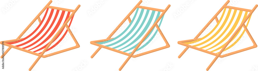 set of wooden deck chairs drawing illustration isolated on transparent  background	
