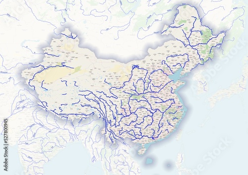 China physical map with important rivers the capital and big cities #527800945