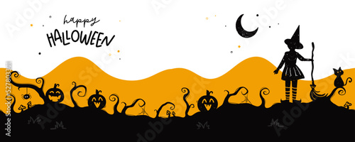 Fun hand drawn Halloween seamless pattern with cats, hats, bats and decoration - great for textiles, banners, wallpapers, wrapping - vector design