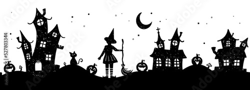 Fun hand drawn Halloween seamless pattern with cats, hats, bats and decoration - great for textiles, banners, wallpapers, wrapping - vector design