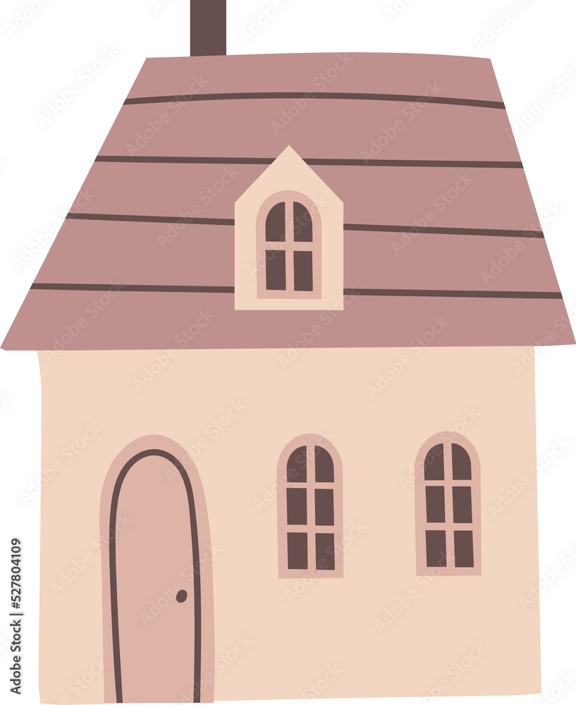 Small cute house hand drawn illustration. Tiny home. Paper cut style. Flat design.