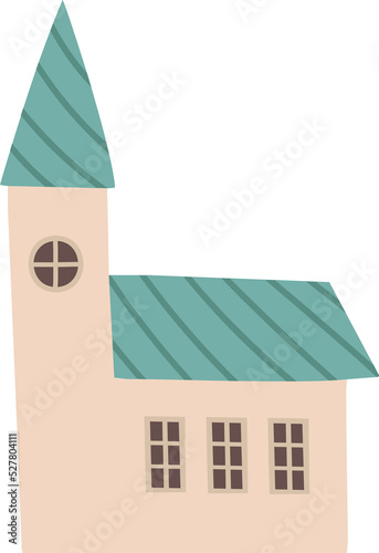 Small cute chirch hand drawn illustration. Tiny house. Paper cut style. Flat design building. photo