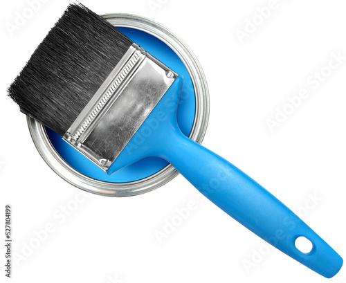 Blue paint can and brush