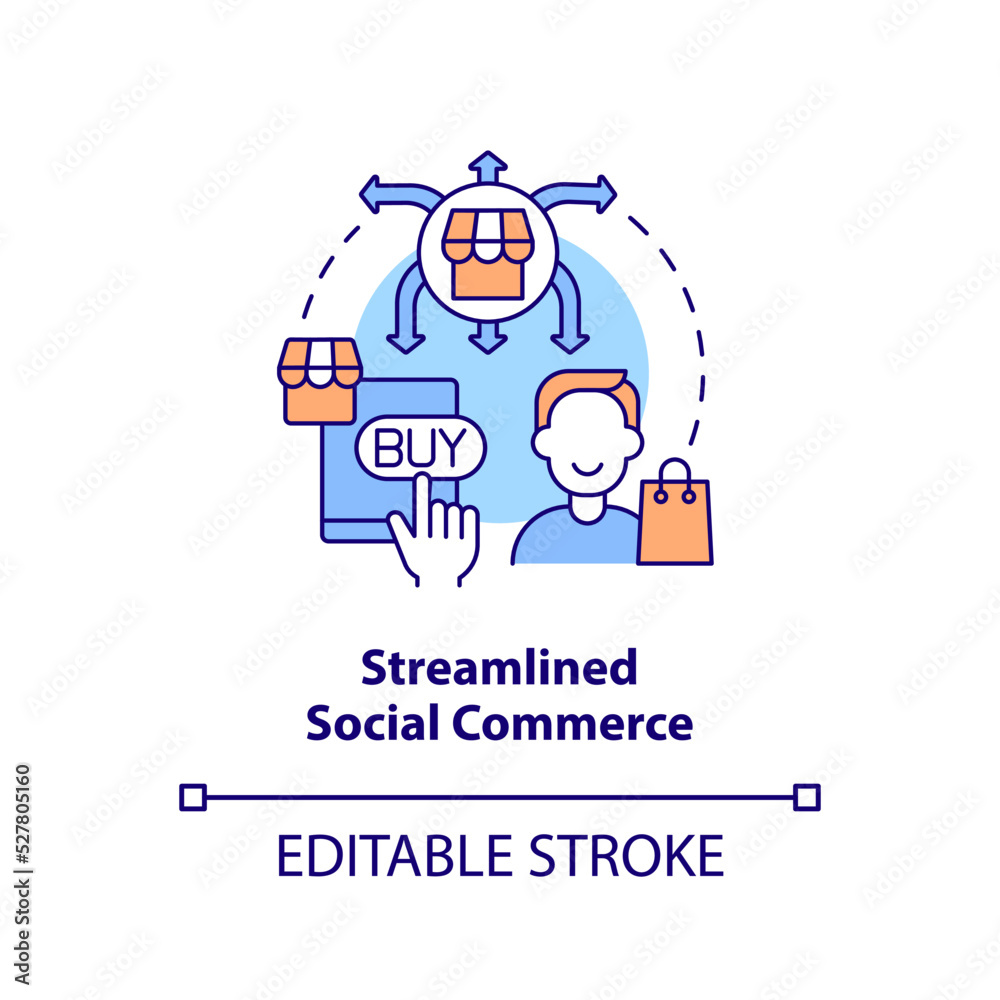 Streamlined social commerce concept icon. E commerce. Social media trend abstract idea thin line illustration. Isolated outline drawing. Editable stroke. Arial, Myriad Pro-Bold fonts used