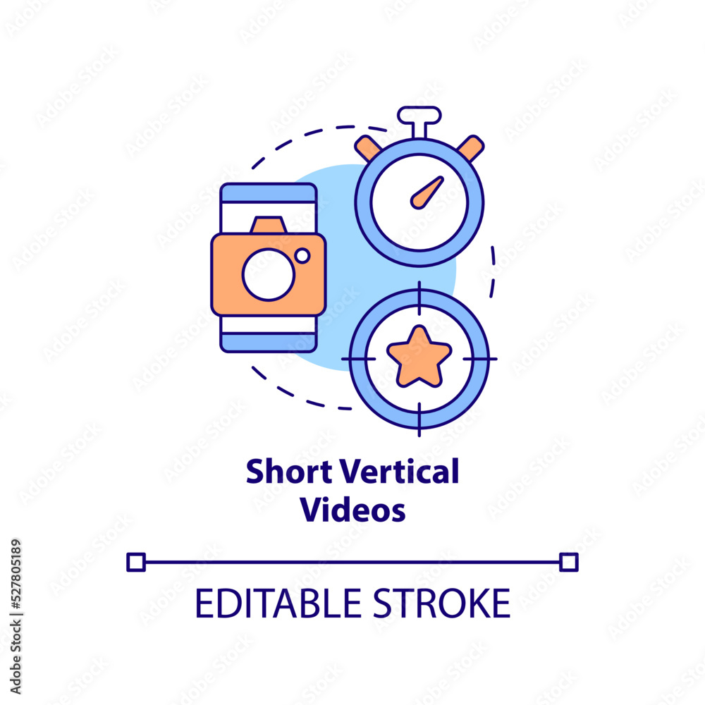 Short vertical videos concept icon. Media format. Social media trend abstract idea thin line illustration. Isolated outline drawing. Editable stroke. Arial, Myriad Pro-Bold fonts used Short vertical videos concept icon. Media format. Social media trend abstract idea thin line illustration. Isolated outline drawing. Editable stroke. Arial, Myriad Pro-Bold fonts used