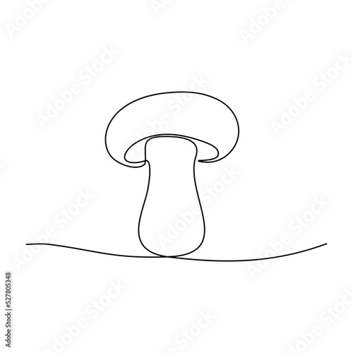 Continuous one line drawing of mushroom. Vector illustration