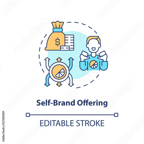 Self brand offering concept icon. Launch sustainable startup. Creator business model abstract idea thin line illustration. Isolated outline drawing. Editable stroke. Arial  Myriad Pro-Bold fonts used