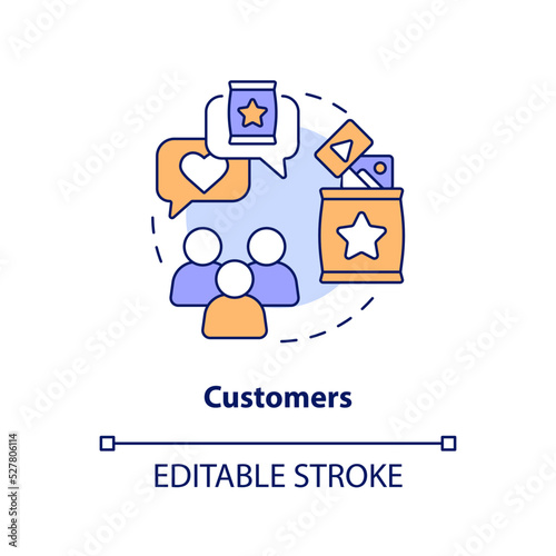 Customers concept icon. Content consumers. Creator economy stakeholder abstract idea thin line illustration. Isolated outline drawing. Editable stroke. Arial, Myriad Pro-Bold fonts used