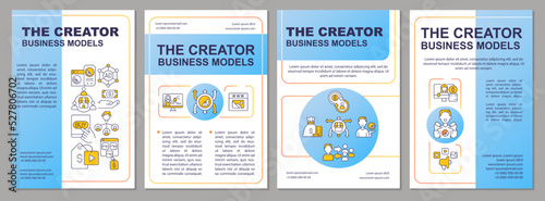 Creator business approaches blue brochure template. Leaflet design with linear icons. Editable 4 vector layouts for presentation, annual reports. Arial-Black, Myriad Pro-Regular fonts used