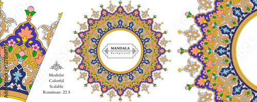 Mandala frame persian iranian arabic turkish islamic hindi indian tibetan traditional colorful vector pattern texture vintage ornate retro elegant ornamental borders frames floral ornaments tazhib 06
