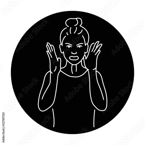 Evil girl in anger color line illustration