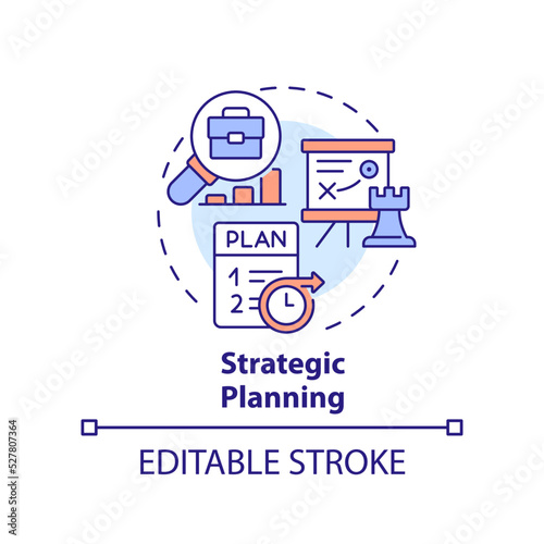 Strategic planning concept icon. Long term decisions. Organization type abstract idea thin line illustration. Isolated outline drawing. Editable stroke. Arial, Myriad Pro-Bold fonts used