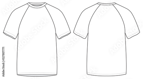 Fotografia mens short sleeve raglan t shirt front and back view flat sketch vector illustration template