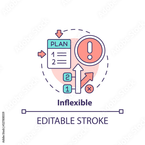 Inflexible concept icon. Business problem. Disadvantage of planning abstract idea thin line illustration. Isolated outline drawing. Editable stroke. Arial, Myriad Pro-Bold fonts used