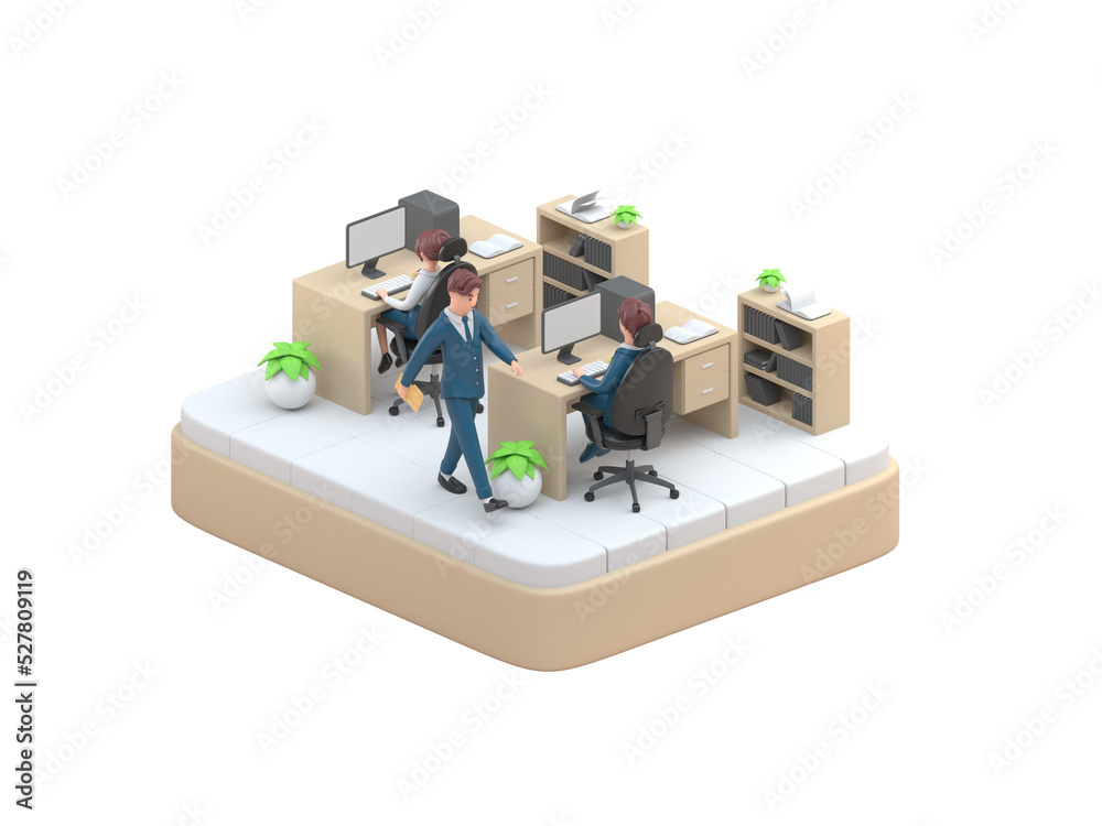 3D Office Work. 3D Illustration
