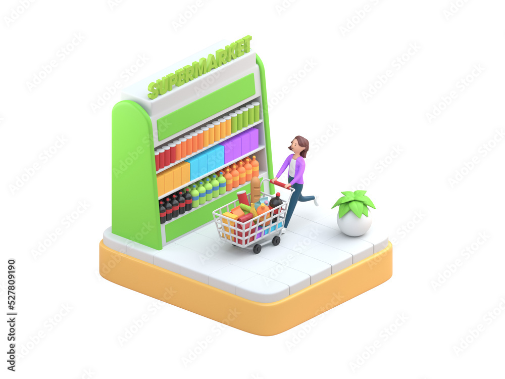 Shopping in Supermarket. 3D Illustration Shopping in Supermarket. 3D Illustration