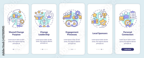 Critical success factors onboarding mobile app screen. Business plan walkthrough 5 steps editable graphic instructions with linear concepts. UI, UX, GUI template. Myriad Pro-Bold, Regular fonts used