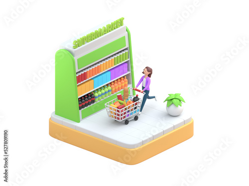 Shopping in Supermarket. 3D Illustration