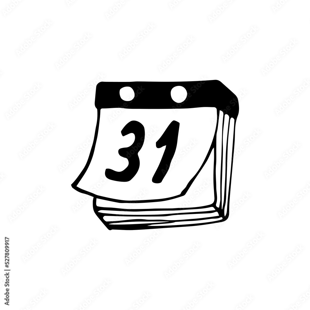 Hand drawn doodle 31st october calendar. Black and white cute vector illustration for Halloween. Outline. Hand drawn doodle 31st october calendar. Black and white cute vector illustration for Halloween. Outline.