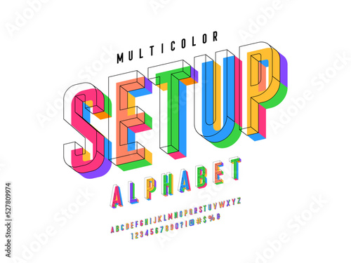 Vector of modern colorful alphabet design with uppercase, numbers and symbols