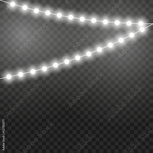 Christmas lights isolated realistic design elements. Garland decorations. 