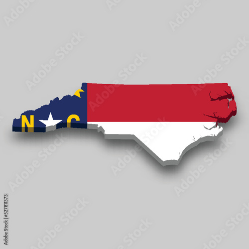 3d isometric Map of North Carolina is a state of United States