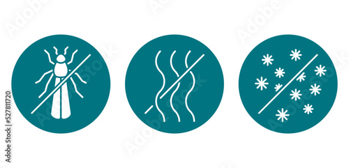 Icons set - protection against dust, bugs, odors