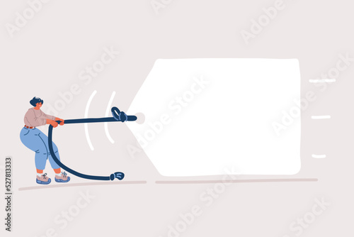 Vector illustration of Fullbody woman pulling a banner ad