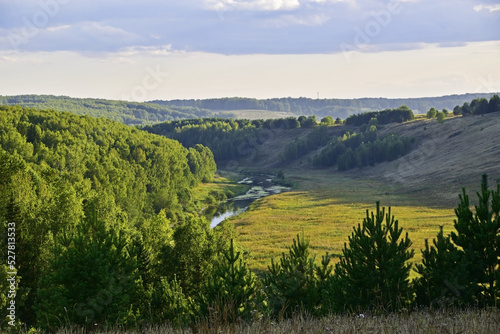 The Shakva River flowing in a deep valley near Mount Kharin Mys