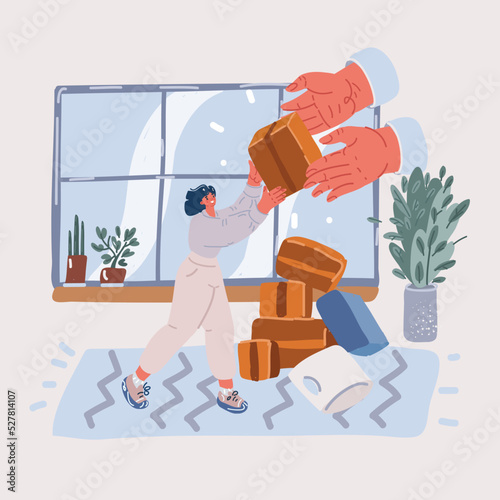 Vector illustration of Young woman reciving order at home