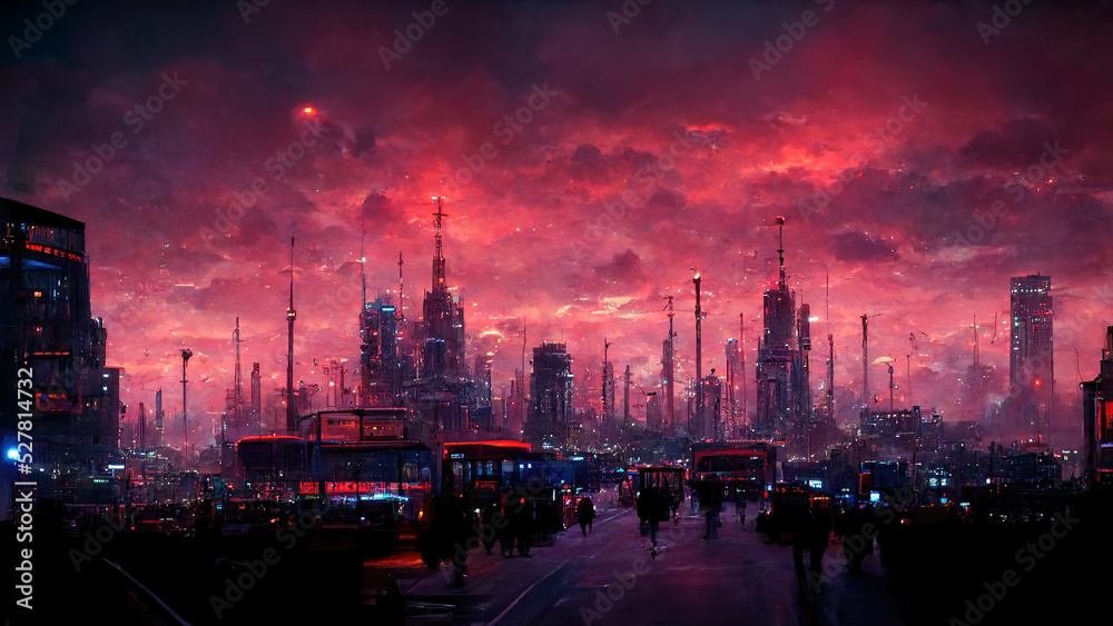 Dark futuristic cyberpunk city as metaverse concept