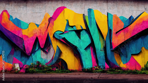 Colorful graffiti on urban wall as background texture design photo