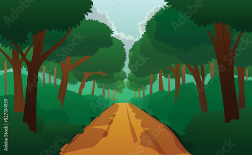 landscape in forest with a dirt road vector
