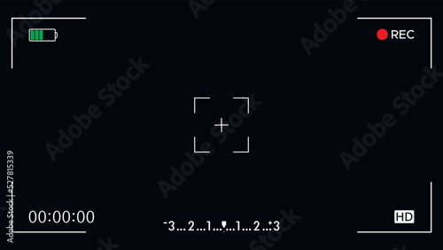 Camera recording screen. Camera frame viewfinder screen of video recorder digital display interface.