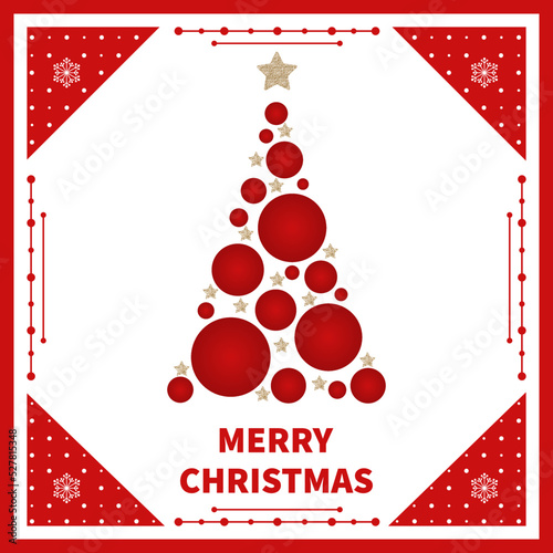 Happy New Year and Merry Christmas banner. Xmas 2023 vector. Festive Christmas object. Holiday poster, header for website, greeting card, flyer. Minimalist text.