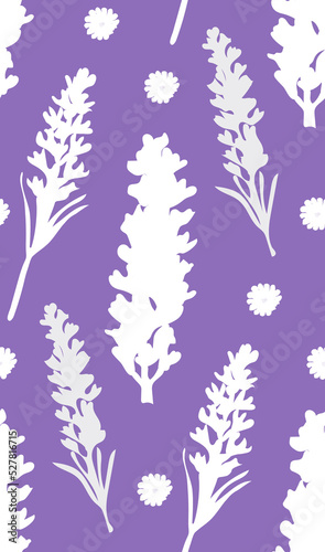 Lavender flowers purple seamless pattern. Vector illustration. Modern vintage textile in abstract style.