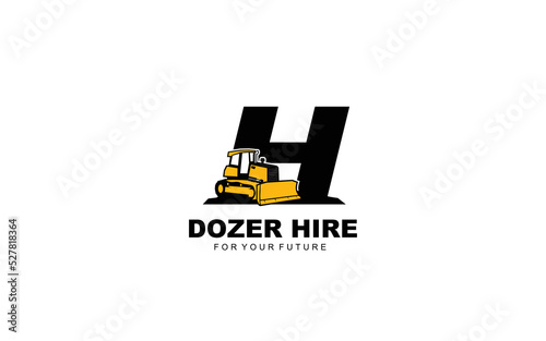 H logo Dozer for construction company. Heavy equipment template vector illustration for your brand.