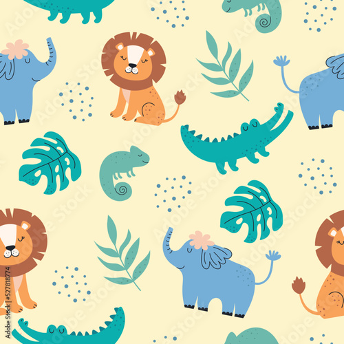 Photography Cute children's seamless pattern with wild animals
