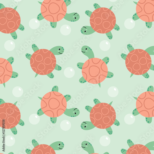 Cute sea turtles  tortoise seamless pattern  underwater texture  Marine animal background  Children wallpapers  endless ornament  repeating print. Design element for textiles  wrapping paper  fabric  
