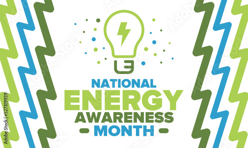National Energy Awareness Month in October. Optimization and management of energy consumption. The introduction of advanced technology, encourage the use of renewable energy. Energy security. Vector