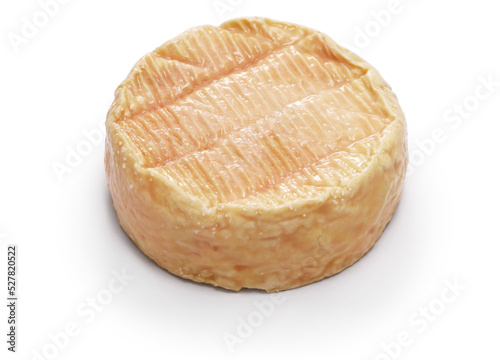 Munster (washed rind cheese from Alsace, France ) isolated on white background photo