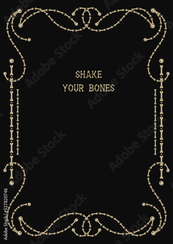 Vintage victorian frame made of bones and creepy eyes. Good for Halloween, Dia de Muertos holiday decoration. Template for menu, poster, invitation etc