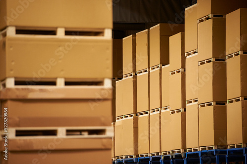 Stack of storage boxes in a warehouse