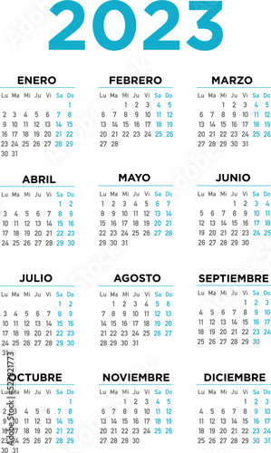 Calendario 2023 español. Semana comienza el lunes	