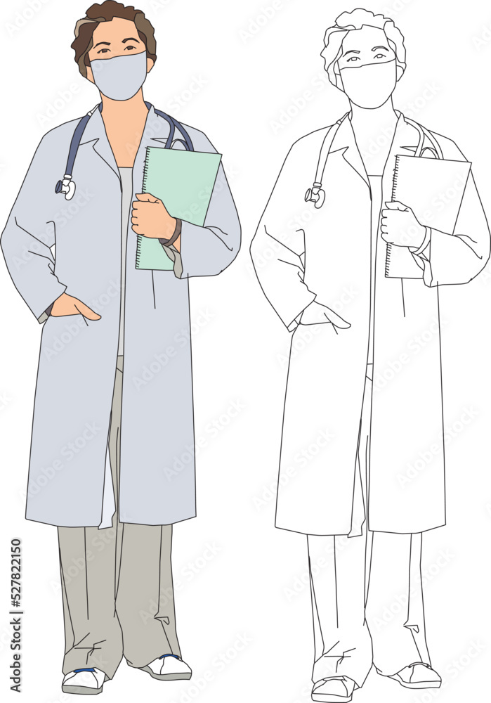 Woman doctor portrait. Female physician with stethoscope. General practitioner in medical uniform, coat. therapist, general practitioner in a protective surgical mask. Fictional character Woman doctor portrait. Female physician with stethoscope. General practitioner in medical uniform, coat. therapist, general practitioner in a protective surgical mask. Fictional character