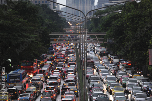 Canvas Print Evening time in Thailand Bangkok traffic an incredible number of cars you can st