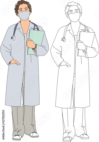 Woman doctor portrait. Female physician with stethoscope. General practitioner in medical uniform, coat. therapist, general practitioner in a protective surgical mask. Fictional character