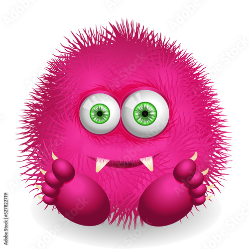 Cartoon funny pink fluffy monster